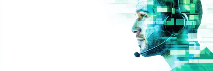 Aufkleber - A digital illustration of a man with a headset, symbolizing communication and technology.