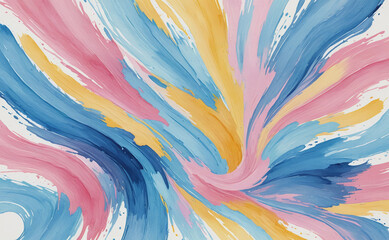 Poster - painting with blue, pink, and yellow colors. the colors are splattered and blended together