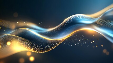 Poster - Abstract Gold and Blue Wave with Glittering Particles