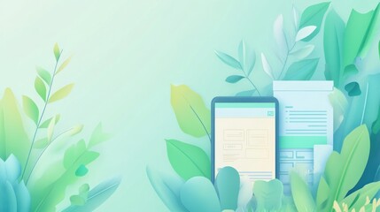 Aufkleber - A digital device amidst lush greenery, symbolizing nature and technology integration.