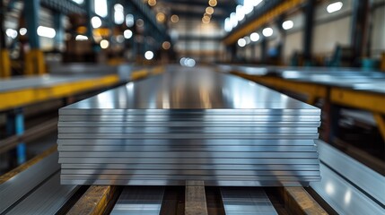 Aufkleber - Aluminum Plate at factory, Sheets of metal in a stack, warehouse.