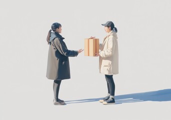 Poster - Two people exchanging a gift in a minimalist setting.