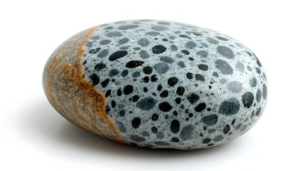 Poster - Close-up macro shot of a natural gray,beige,and earthy textured,cracked and weathered stone pebble or rock on a plain and clear background. This image showcases the detailed and organic patterns.
