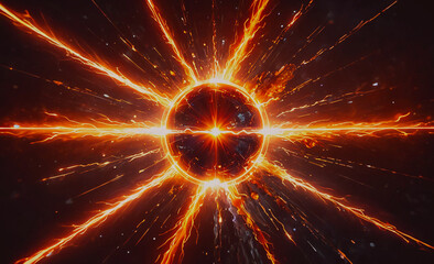 Poster - bright orange circle with a black center. the circle is surrounded by a bright orange light