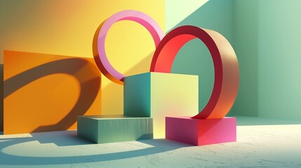 Poster - abstract cubes and rings artwork illustration. geometric shapes usage in design wallpaper scene artw