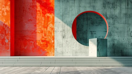 Poster - building facade with geometric decor illustration. minimalist concrete elements composition wallpape