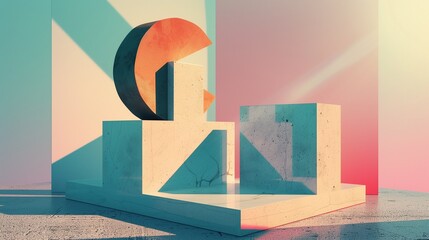 Poster - abstract composition with geometric shapes illustration. surreal figures simple arrangement wallpape