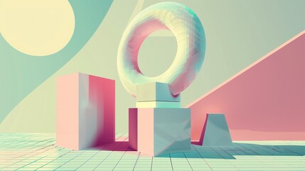 Poster - ring and blocks of pastel colors illustration. abstract design with geometric shapes wallpaper scene