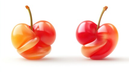 Poster - Two stylized, vibrant fruit shapes resembling cherries, showcasing unique forms and colors.