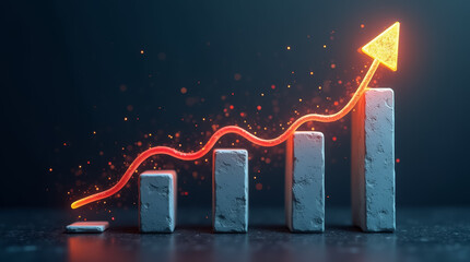 Poster - Vibrant graphic illustrating upward growth with a clear upward trend and dynamic visual elements on a dark background