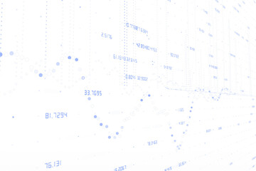 Poster - Abstract design featuring numerical values and blue dots on white background, representing data visualization and tech analytics concept