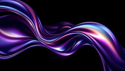 Aufkleber - Abstract fluid 3D render with a black background and holographic, iridescent neon curved wave in motion. Abstract fluid iridescent holographic curved wave in motion colorful gradient design