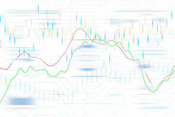 Poster - Stock market candlestick chart with red and green trend lines, grid overlay, white background. Financial data visualization for trading analysis