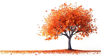 Wall Mural - A Single Tree with Vibrant Autumn Leaves Against a White Background