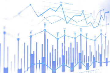 Poster - Detailed blue financial charts and graphs with data points, white background, showcasing business, forex, and stock market analytics