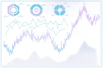 Wall Mural - Business financial charts, graphs, and data visualizations with line and bar elements. Transparent white background, concept of finance and analytics