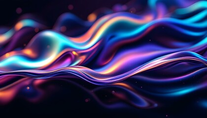 Poster - 3D render of a colorful iridescent holographic background. Colorful abstract liquid waves with a hologram effect, holography, a shiny wavy cloth texture. Abstract fluid holographic iridescent ne