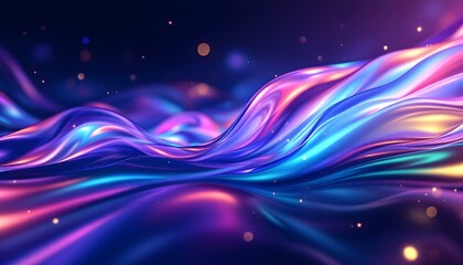 Poster - 3D render of a colorful iridescent holographic background. Colorful abstract liquid waves with a hologram effect, holography, a shiny wavy cloth texture. Abstract fluid holographic iridescent ne