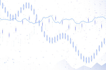 Poster - Forex candlestick chart with a blue trend line, white background, and numerical data. Represents stock market analysis and financial trends