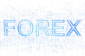 Poster - Forex text made of blue intricate lineart patterns over a clean white background, representing business, exchange, and financial concepts