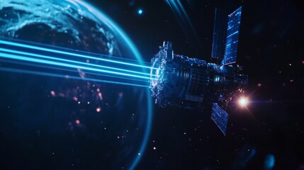 Wall Mural - futuristic space satellite in orbit: advanced technology