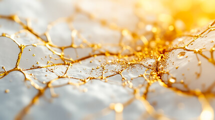 Poster - Close-up view reveals a textured surface adorned with intricate golden facets and shimmering patterns