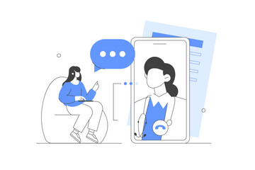 Aufkleber - medical service. character talking with doctor online. healthcare and medicine concept. flat cartoon