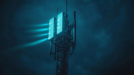 Wall Mural - illuminated communication tower at night