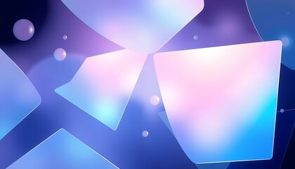Poster - A digital-themed wallpaper with semi-transparent holographic shapes and smooth transitions between soft hues, evoking a futuristic but tranquil ambiance.