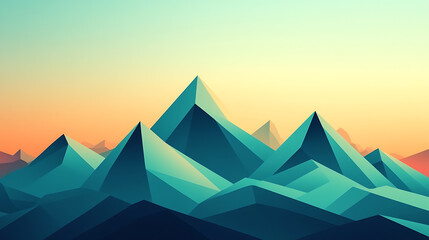 Wall Mural - Low poly mountain landscape in pastel colors.