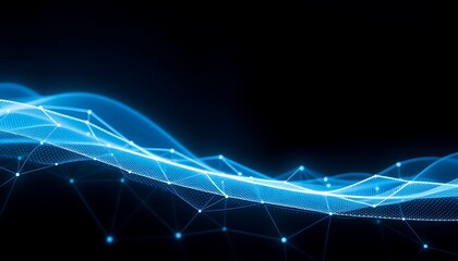 Poster - A minimalist tech wallpaper with ethereal neon lines, forming a soft mesh network on a dark background, emitting a quiet glow.