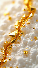 Poster - Numerous small triangular and polygon gold facets create a vibrant texture against a pale, soft surface