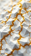 Poster - Close-up view of a textured surface with numerous gold facets highlights geometric designs and sharp triangular shapes