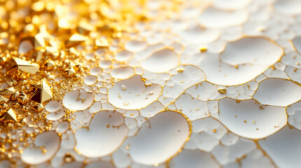 Poster - Close-up of a textured surface with small gold facets and reflections in an artistic pattern