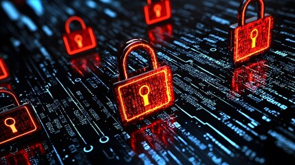 Fototapete - Cybersecurity innovations digital landscape graphic design virtual environment close-up data protection concepts