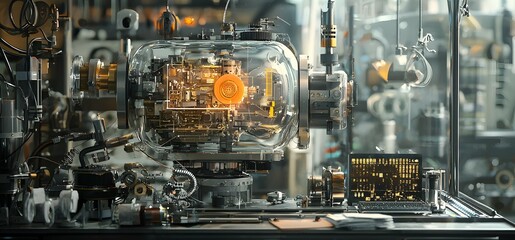 Aufkleber - Innovative machine design technology lab digital artwork industrial setting close-up futuristic engineering
