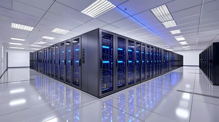 Aufkleber - Data center operations modern facility infrastructure high-tech environment wide-angle view information technology