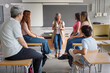 © EFStock - Teenager student class and senior teacher sharing group discussion at High School - Education Mental Health Support