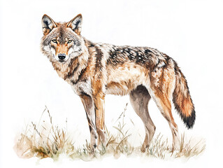 Wolf isolated on white background watercolor illustration.