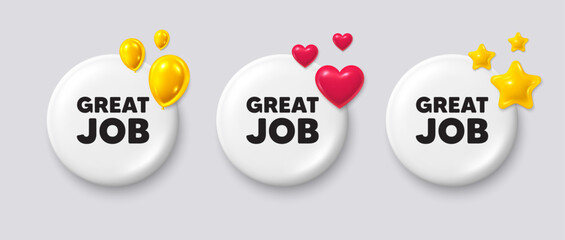 Poster - white buttons with 3d icons. great job tag. recruitment agency sign. hire employees symbol. great jo