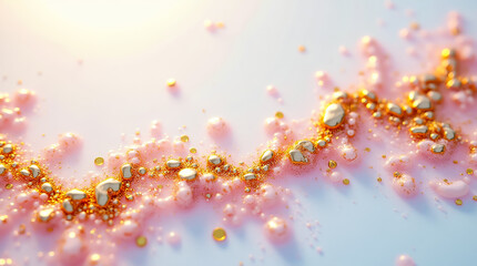 Poster - A stunning abstract design with gold facets on a soft white, pink, and blue background for a serene vibe