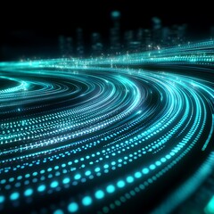 Poster - Abstract Digital Waves with Glowing Particles in a Futuristic Setting Representing Technology, Connectivity, and Data Flow for Creative Projects and Visual Presentations