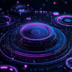 Poster - abstract futuristic design featuring circular patterns with neon glow effects and dynamic particles 