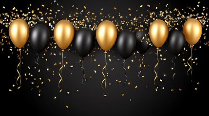 Poster - A festive green and gold celebration backdrop with balloons and confetti, ideal for birthdays, Christmas, or New Year