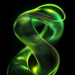 Poster - Abstract Green Wave with Dots Flowing in a Dynamic Twist of Light and Energy, Representing Modern Technology and Digital Art in a Vibrant Style