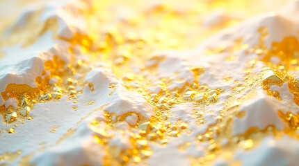 Poster - Close-up of a textured surface with small triangular and polygonal gold facets illuminated brightly