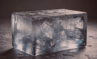 Poster - Cube of ice with many ice cubes inside it. The ice cubes are all different sizes