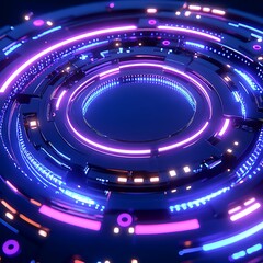 Poster - futuristic abstract circular design featuring glowing neon lights and geometric patterns in vibrant 