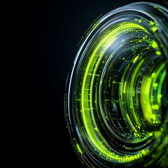 Poster - futuristic abstract circular patterns with glowing green lines, technology background illustrating d