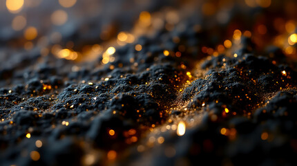 Poster - Close-up view of a textured surface made of small triangular and polygonal gold facets, creating a shimmering effect